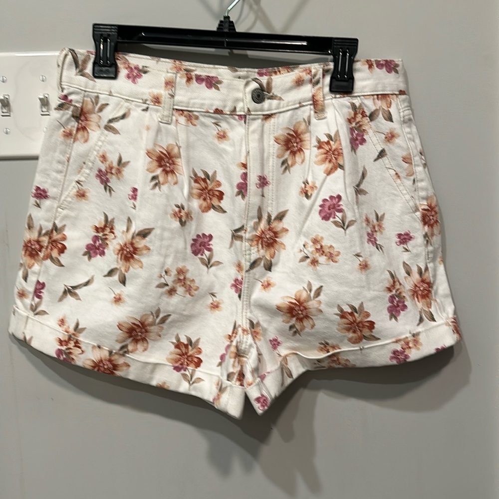 American eagle size 10 floral high waist jean shorts
